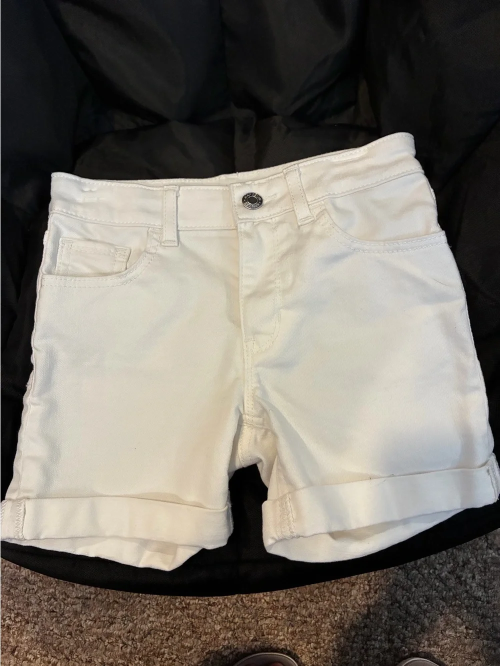 White Denim Roll-Cuff Girls Shorts